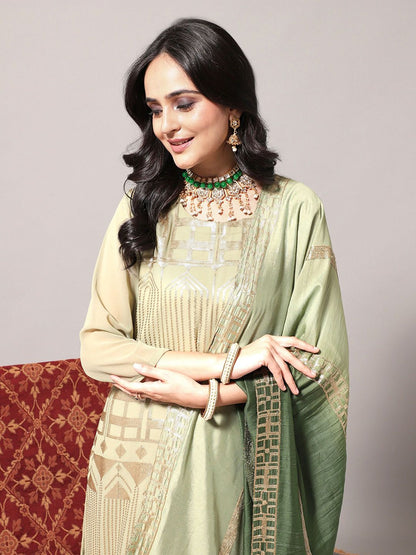 Dhiyona KL Embroidered Regular Sequinned Kurta With Palazzos & Dupatta