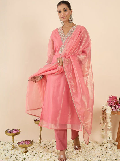 Women Ethnic Motifs Embroidered Regular Kurta with Trousers & With Dupatta