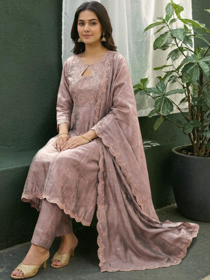 Embroidered Boat Neck Kurta Sets