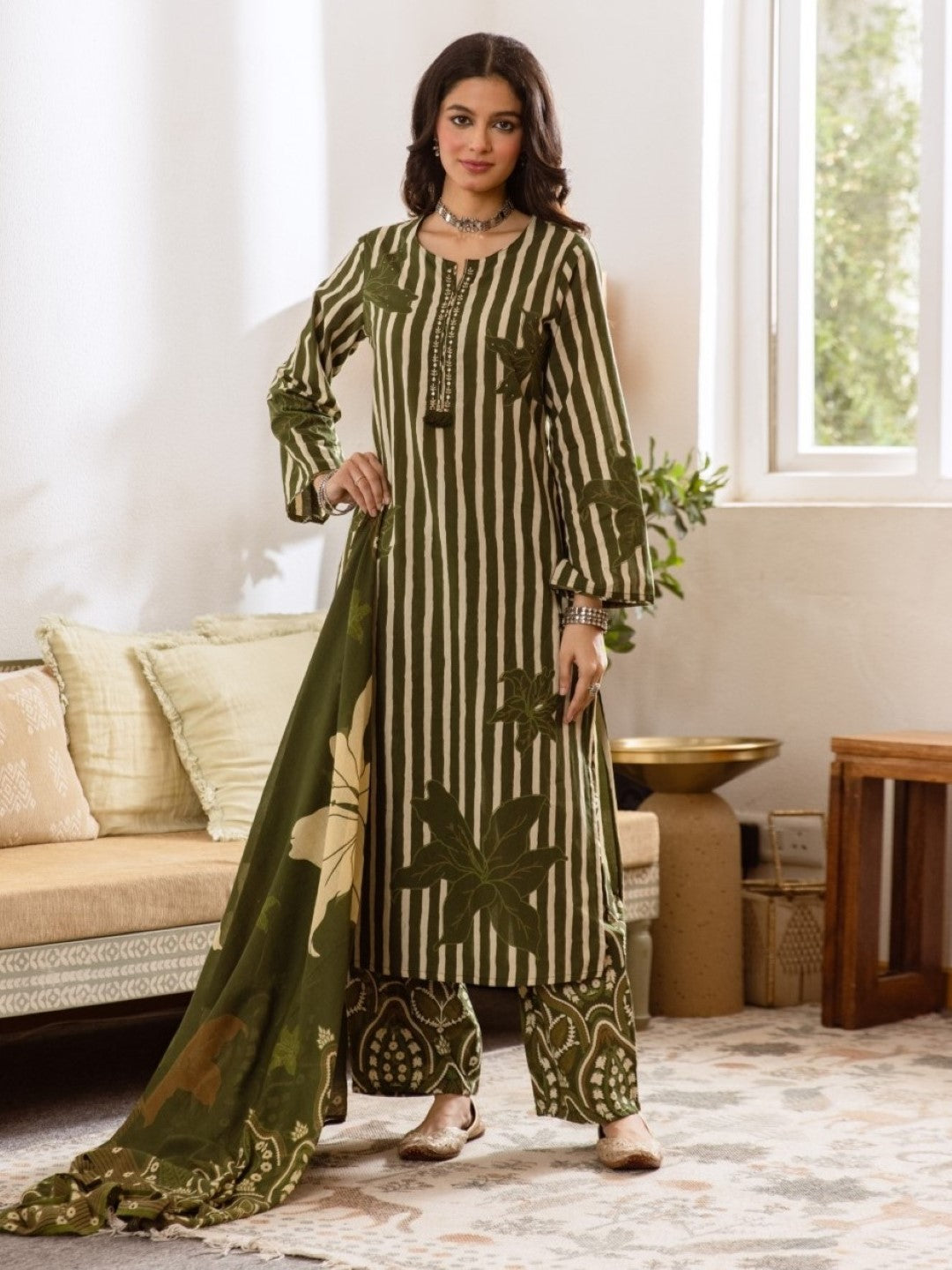 Karen olive cotton suit set