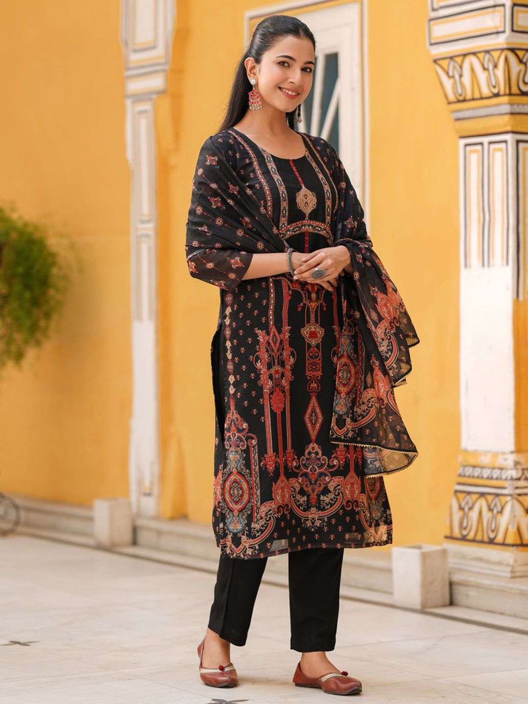 Dhiyona RR Women's Sequinned Chanderi Cotton Kurta with Trousers & Dupatta