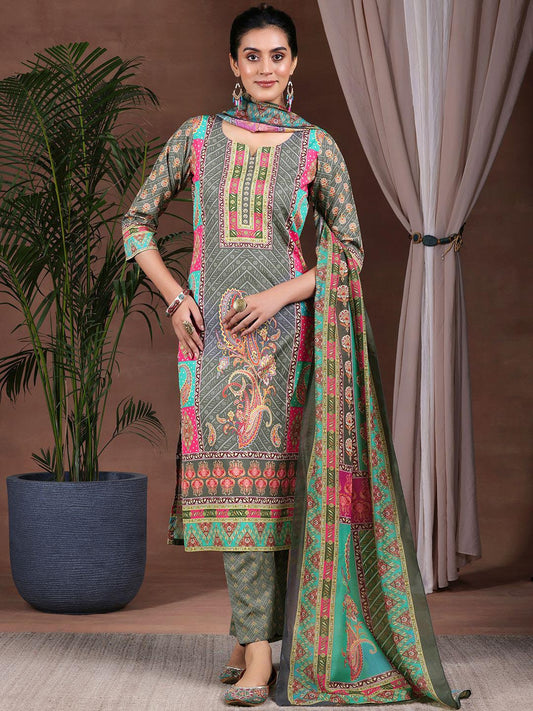 Ethnic Motifs Printed Straight Kurta with Trousers & Dupatta
