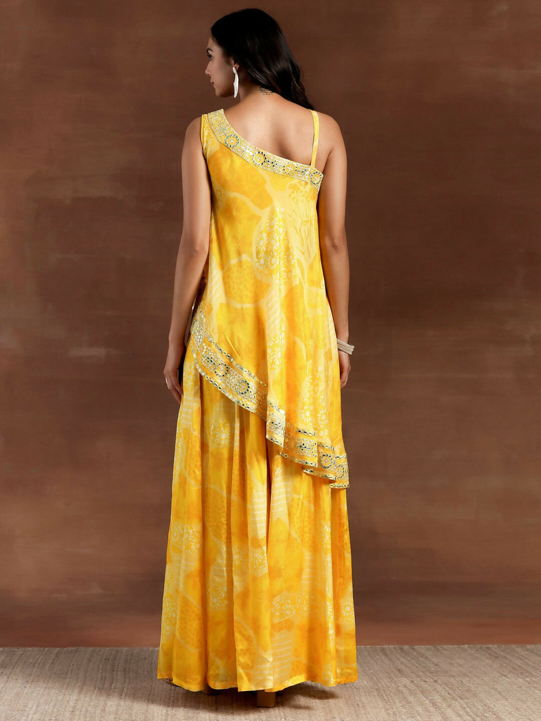 Women's LB Naaz Yellow Printed Silk Blend Co-Ords