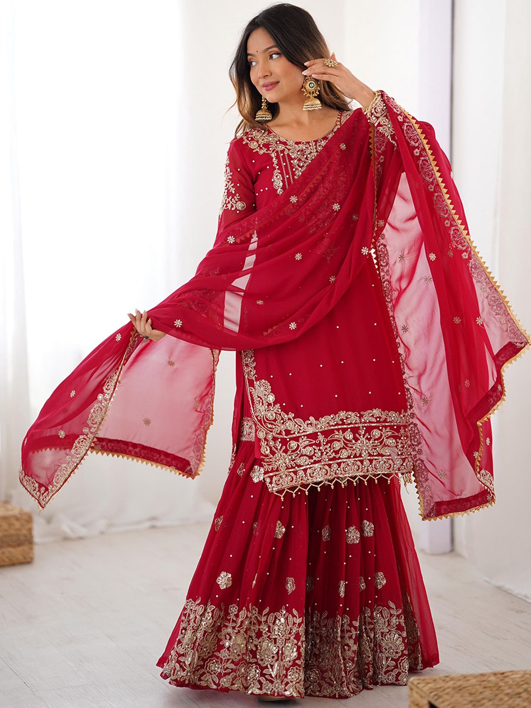 Dhiyona KL Women Ethnic Motifs Printed Kurta with Sharara & Dupatta