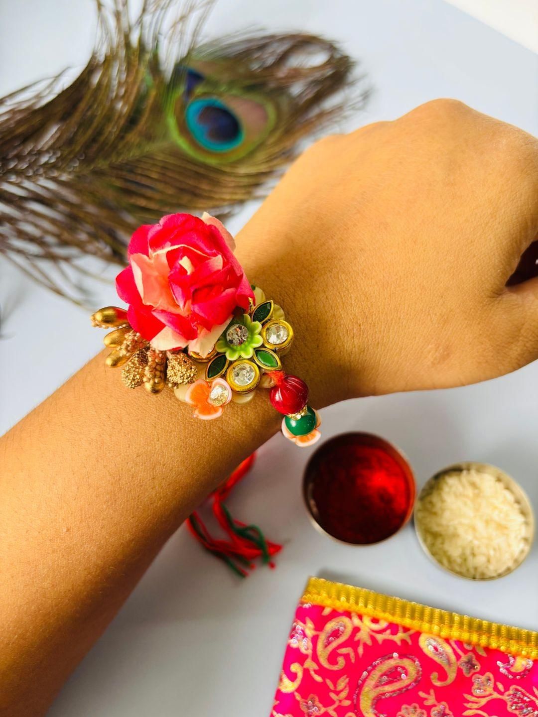 Dhiyona Set of 2 Floral Handmade Rakhi Set