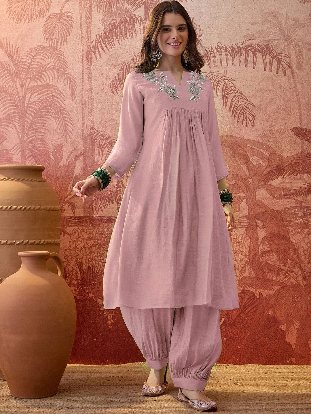 Dhiyona SN Women Ethnic Motifs Embroidered Empire Thread Work Kurti with Patiala