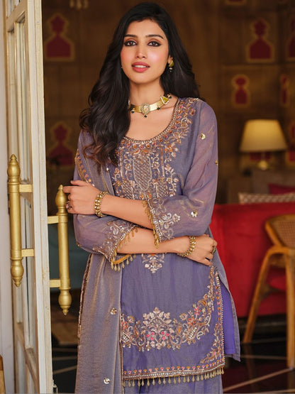 Women Ethnic Motifs Embroidered Regular Sequinned Kurta with Sharara & With Dupatta