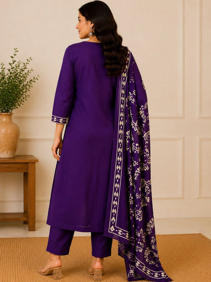 Women Ethnic Motifs Printed Regular Pure Cotton Kurta with Trousers & With Dupatta