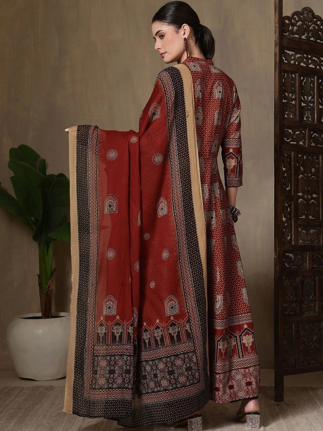 Women Ethnic Motifs Printed Regular Pure Cotton Kurta with Trousers & With Dupatta