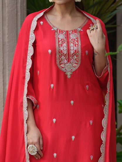 Dhiyona HOP Women Ethnic Motifs Embroidered Straight Kurta & Sharara With Dupatta