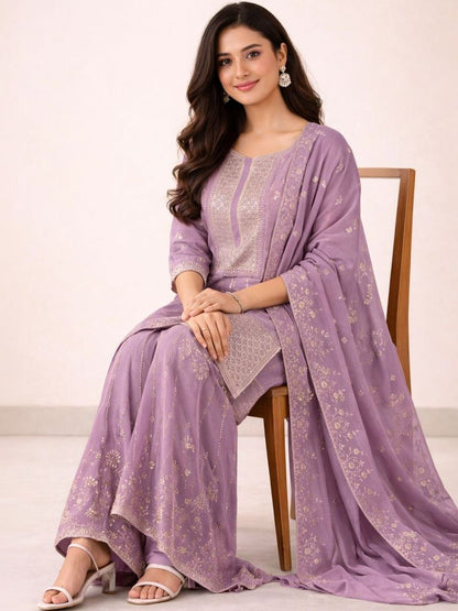 Dhiyona AN Women Ethnic Motifs Printed Regular Kurta with Sharara & With Dupatta