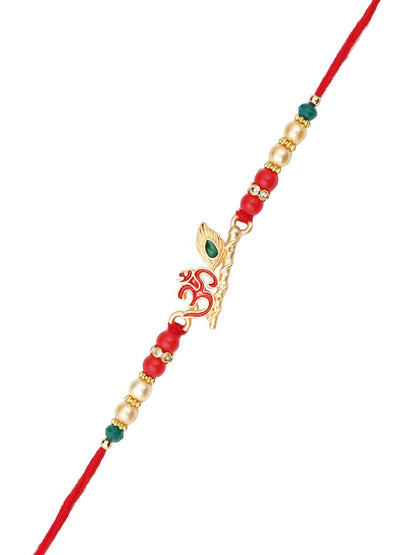 Dhiyona Divine Om & Flute Thread Rakhi With Roli Chawal & Greetings Card