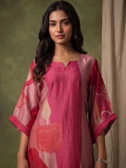 Women Printed Regular Chanderi Silk Kurta with Trousers