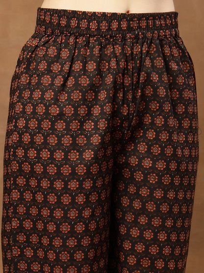Printed Pure Cotton Round Neck Kurta & Palazzos With Dupatta