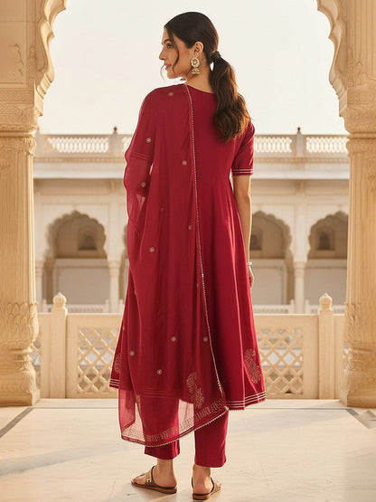 Dhiyona KL Ethnic Motifs Yoke Design Thread Work Anarkali Kurta With Trouser & Dupatta