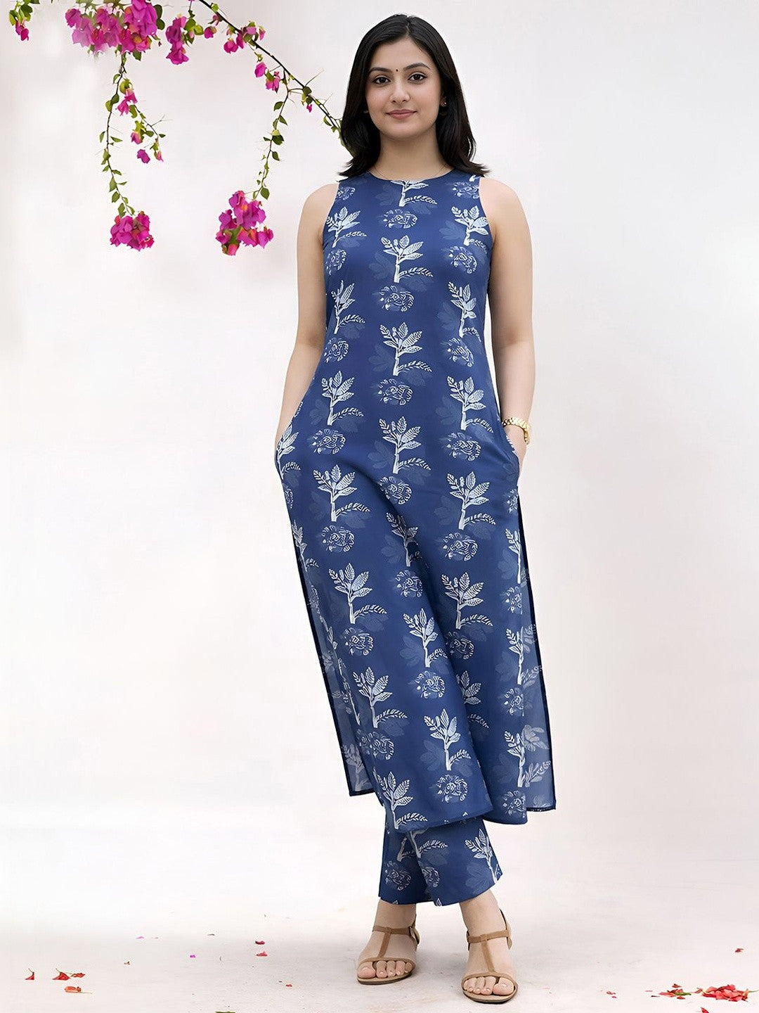 Dhiyona SN Printed Pure Cotton Round Neck Kurta & Trousers
