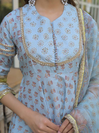 Dhiyona KL Women Blue Viscose Rayon Kurti With Sharara & Dupatta