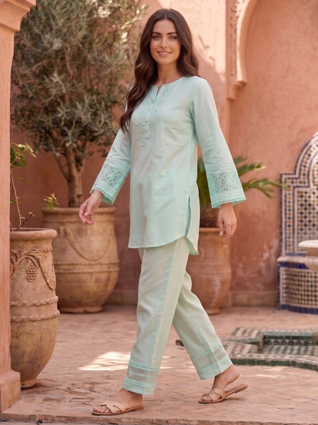 Prisha mantis embroidery cotton co-ord set