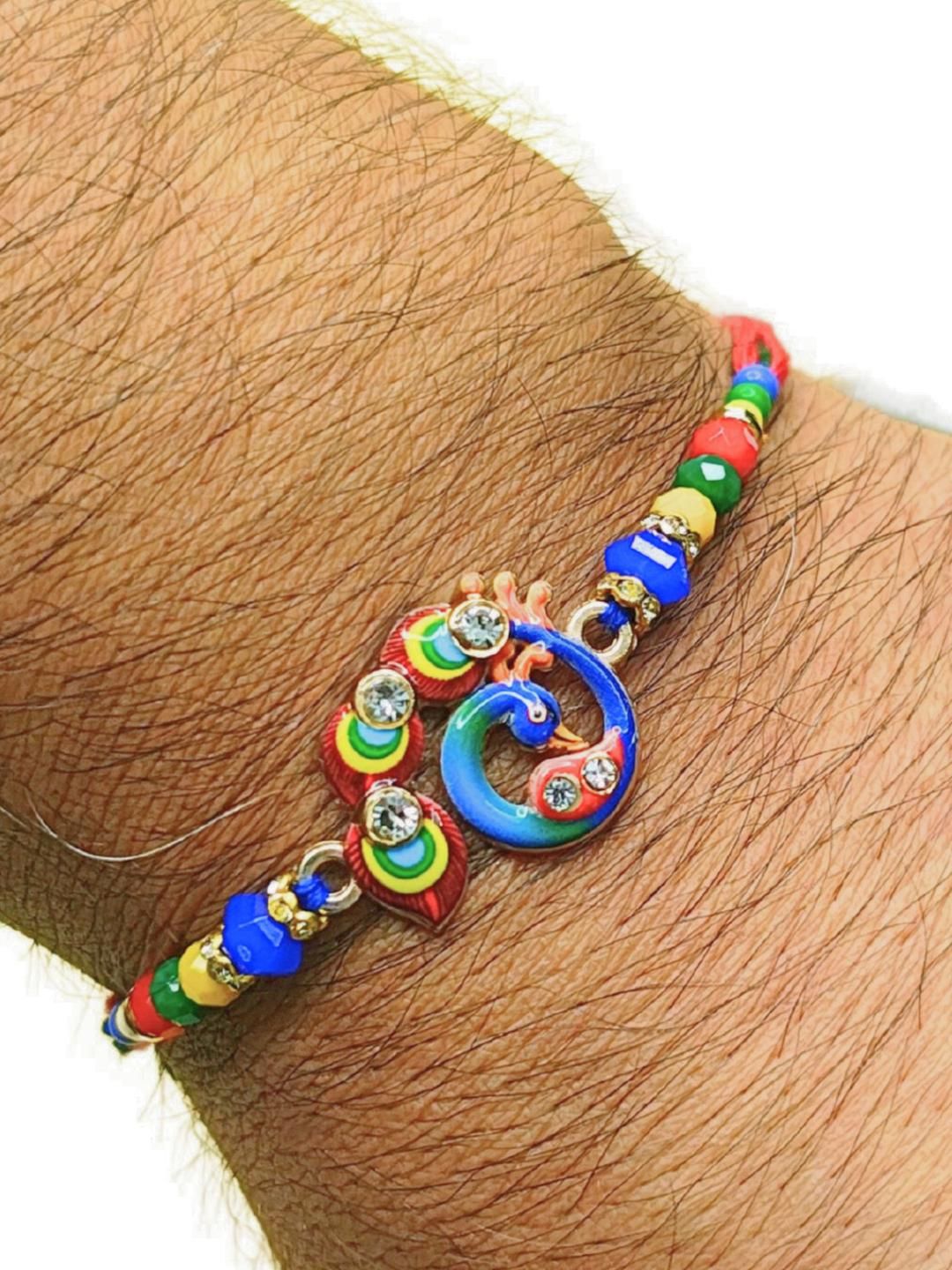 Dhiyona Set Of 3 Beaded Cotton Thread with AD Stones & Meenakari Designer Rakhi for Brother