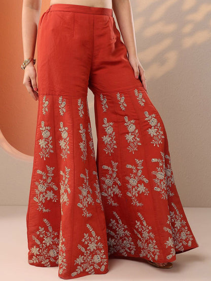 Dhiyona LL Ethnic Motifs Embroidered Straight Kurta With Sharara & Dupatta