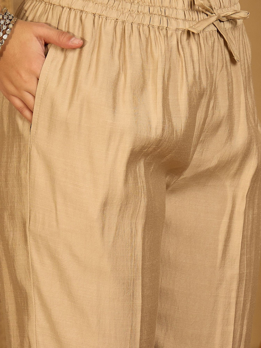 Women Beige Embroidered Kurta Sets With Dupatta