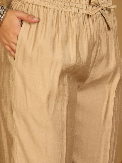 Women Beige Embroidered Kurta Sets With Dupatta