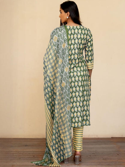 Dhiyona KL Women Green Pure Cotton Kurta Sets