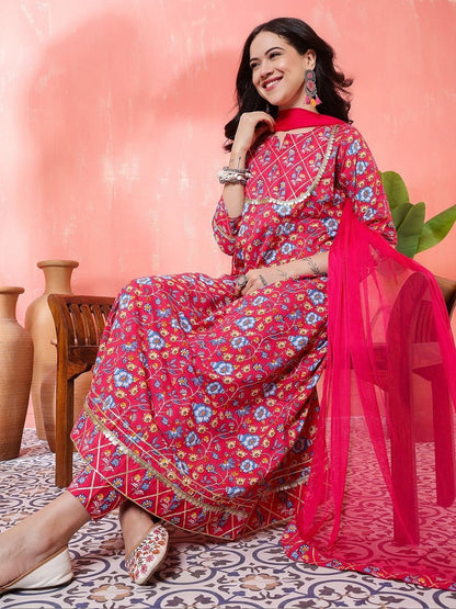 Embroidered Pure Cotton Round Neck Kurta & Palazzos Kurta Sets