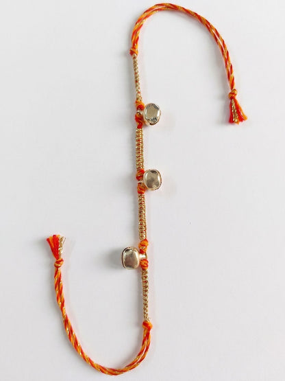 Dhiyona Golden Ghungroo Thread Rakhi With Roli Chawal Chandan Mishri