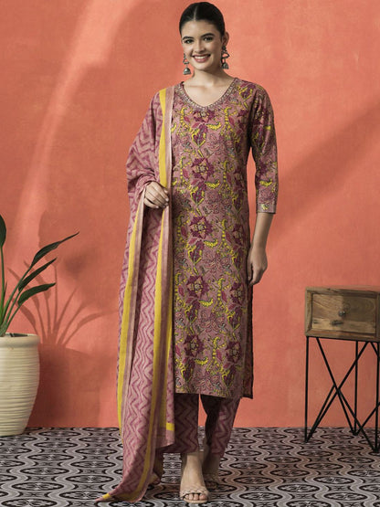 Dhiyona SN Women's Embroidered Pure Cotton Straight Kurta Sets