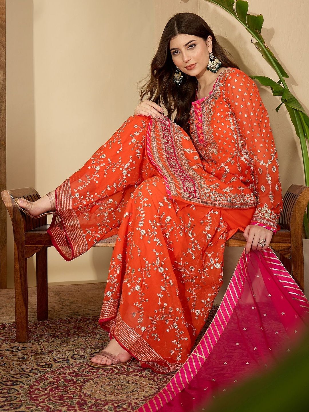 Dhiyona SN Women Ethnic Motifs Embroidered Regular Thread Work Kurta & Sharara With Dupatta