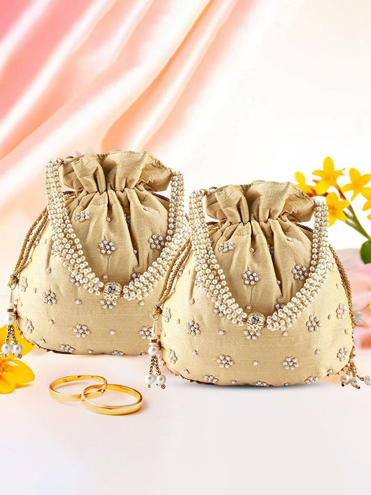Dhiyona NR Set Of 2 Embroidered Embellished Shagun Potli Clutch