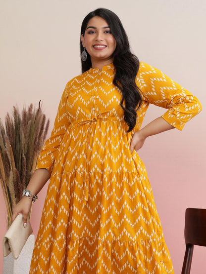 Dhiyona AY Women's Printed Pure Cotton Fit & Flared Midi Dress