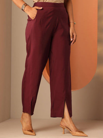 Paisley Printed Notch Neck Thread Work Straight Kurta With Trousers