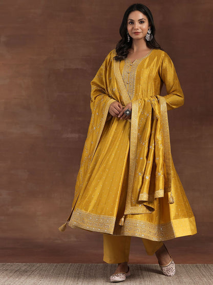 Dhiyona LL Geometric Woven Design Notch Neck Zari Straight Kurta With Palazzos And Dupatta