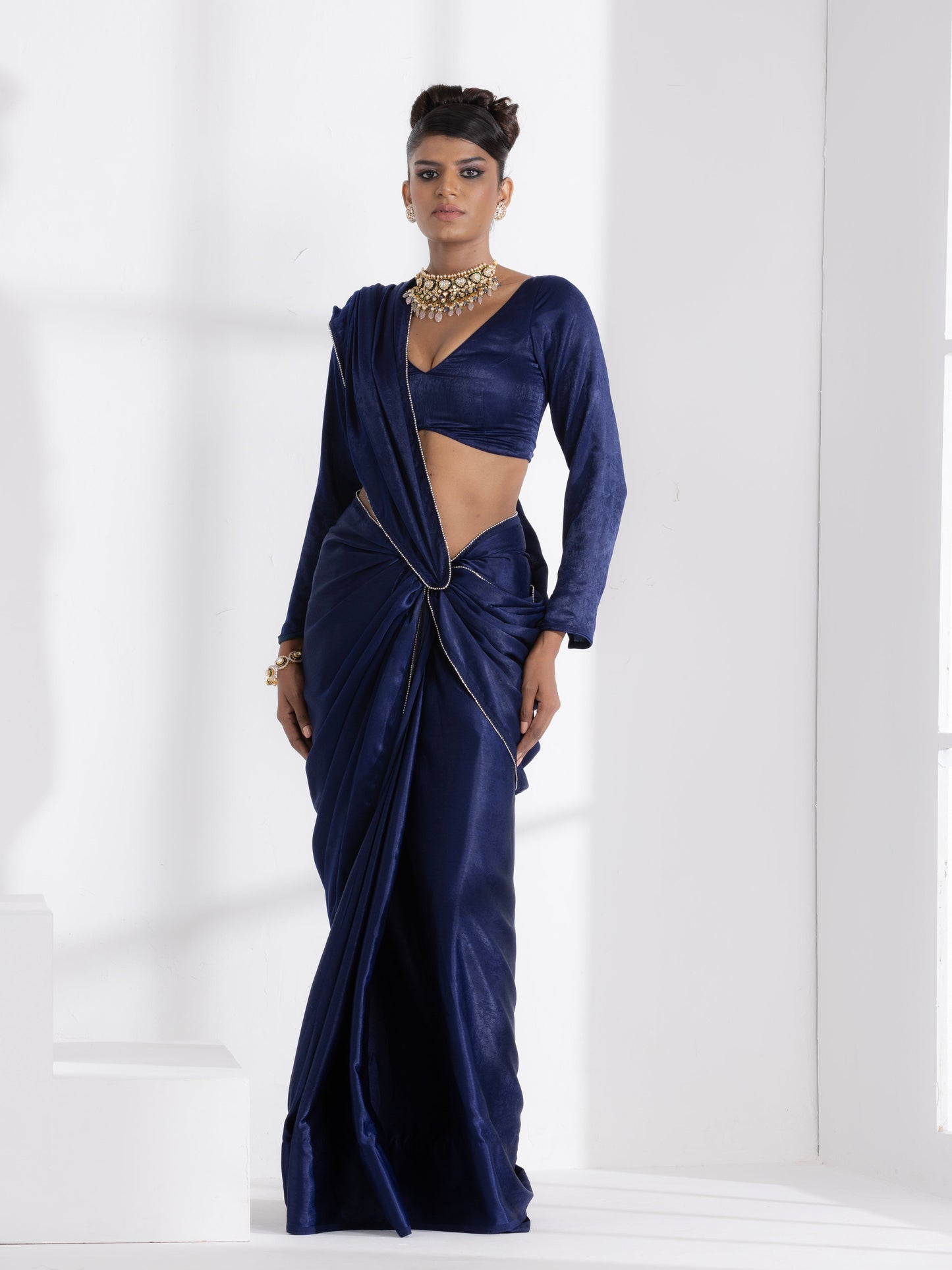 Dhiyona ST Posh Blue my Mind Saree with Diamond Lace and Self Blouse Fabric