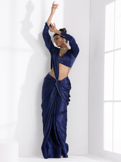 Dhiyona ST Posh Blue my Mind Saree with Diamond Lace and Self Blouse Fabric
