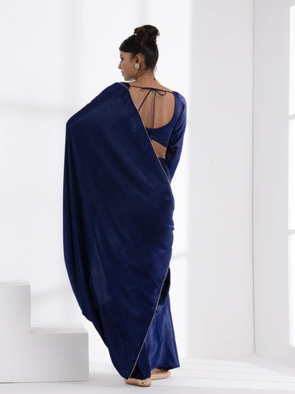 Dhiyona ST Posh Blue my Mind Saree with Diamond Lace and Self Blouse Fabric