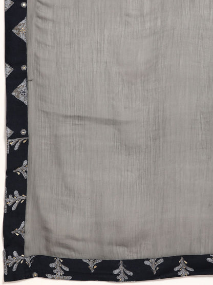 Dhiyona AN Women Navy Blue & Grey Ethnic Motifs Printed Kurta with Sharara & Dupatta