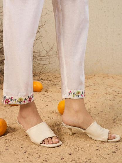 Women's Floral Embroidered Pure Cotton Kurta With Trousers & Dupatta