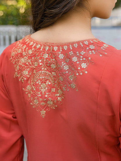 Dhiyona KL Women Embroidered Empire Sequinned Kurta with Palazzos & With Dupatta