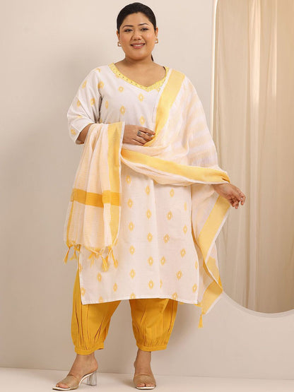 Dhiyona Women's Plus Size Ethnic Motifs Regular Kurta with Salwar & With Dupatta
