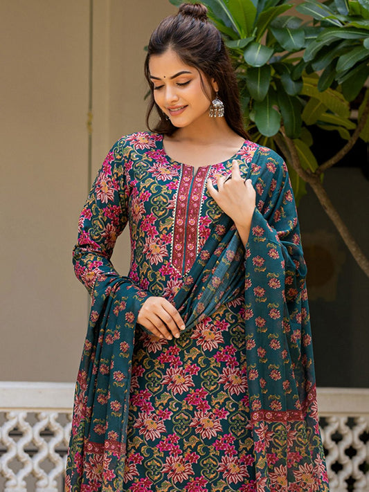 Dhiyona KL Women Floral Printed Regular Kurta with Trousers & Dupatta