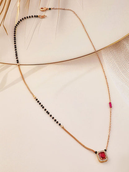 Dhiyona RJ Women's 18K Gold-Plated Ruby & Cubic Zirconia Studded Black and Gold Beaded Mangalsutra