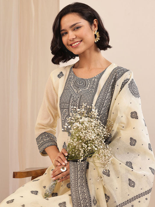 Women Regular Chanderi Silk Kurta with Trousers & With Dupatta