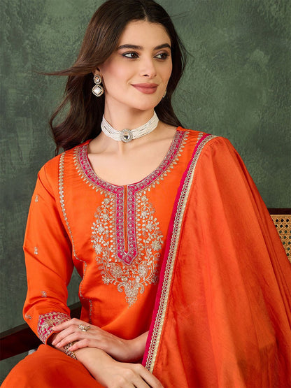 Dhiyona KL Women Ethnic Motifs Embroidered Regular Thread Work Kurta with Trousers & With Dupatta