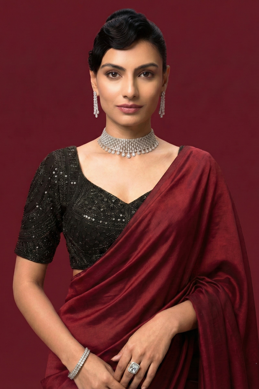 Dhiyona ST Black Hand Embroidered Cut Dana Sabya Blouse – Free-Size Adjustable 32–40 inches | Couture Designer Blouse