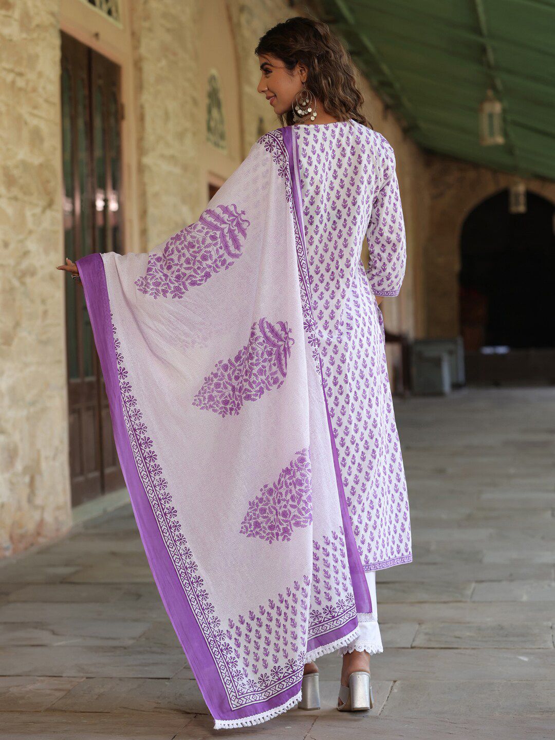 Dhiyona RR Women's Ethnic Motifs Printed Regular Pure Cotton Kurta with Trousers & Dupatta