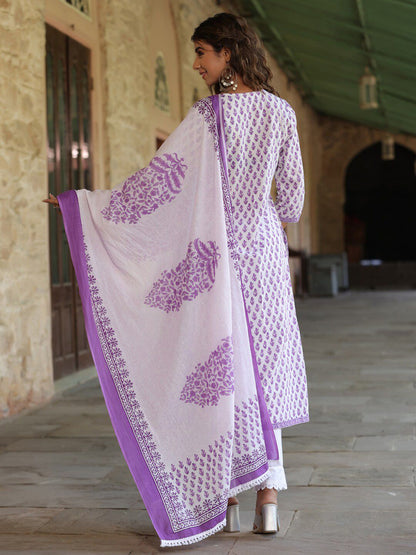 Dhiyona RR Women's Ethnic Motifs Printed Regular Pure Cotton Kurta with Trousers & Dupatta