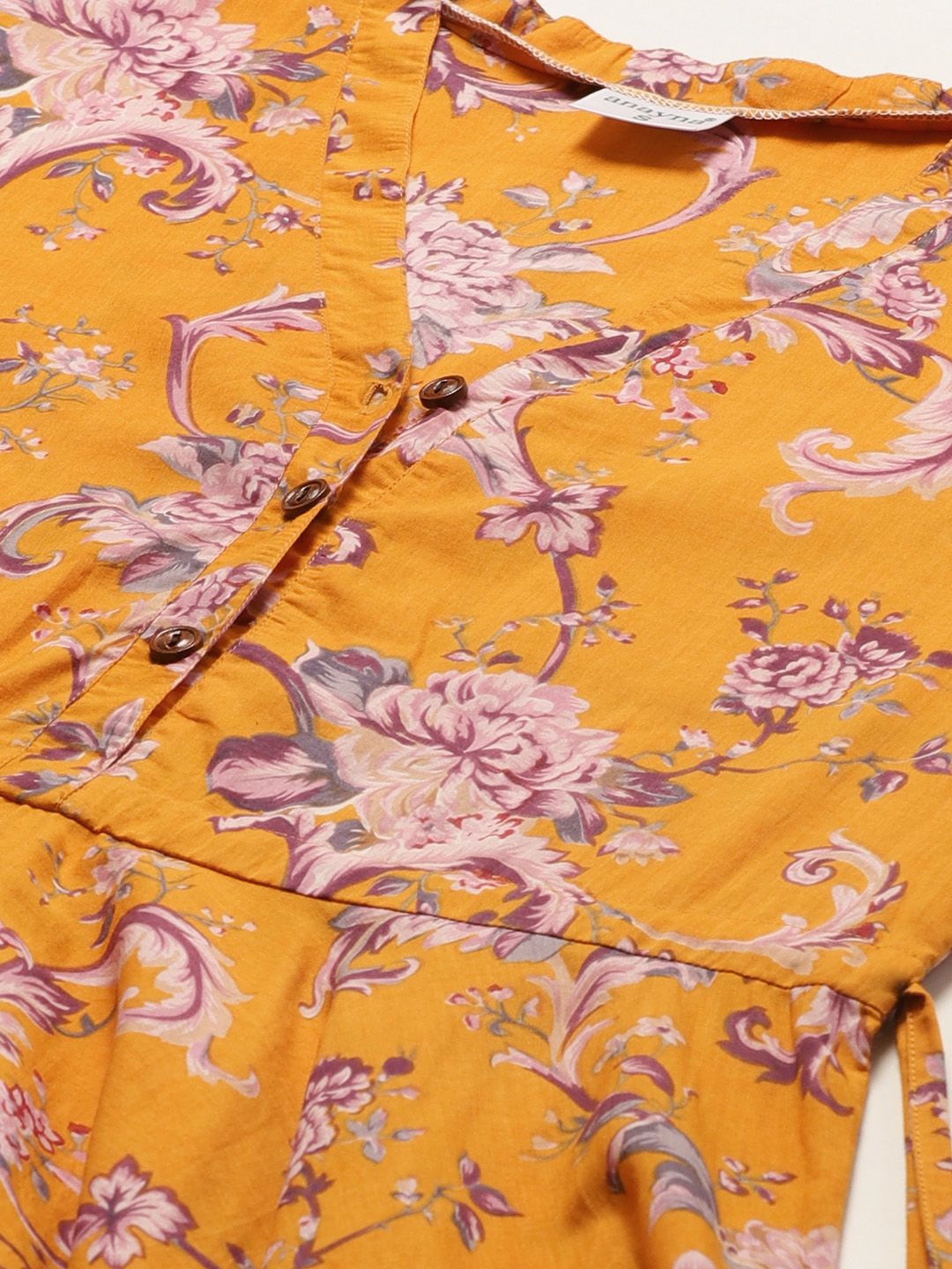 Dhiyona AY Women's Mustard Yellow & Purple Floral Printed Pure Cotton Maternity A-Line Dress
